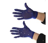 Ladies Ice Skating Gloves with Shimmering Rhinestones, Breathable Mesh Figure Skating Gloves for Competition Stage, Khaki(Royal blue)