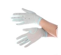 Ladies Ice Skating Gloves with Shimmering Rhinestones, Breathable Mesh Figure Skating Gloves for Competition Stage, Khaki(Light blue)