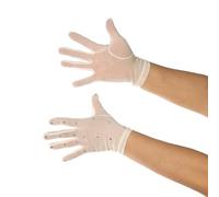 Ladies Ice Skating Gloves with Shimmering Rhinestones, Breathable Mesh Figure Skating Gloves for Competition Stage, Khaki(White)