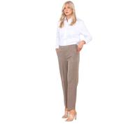 Ladies Inside Leg 25 Inch (Short) Herringbone Half Elasticated Stretch Waist Work Office Pull Up Summer Trousers Everyday Wear Side Pockets Pants (UK, Numeric, 16, Regular, Short, Beige)