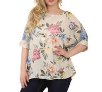 Ladies Italian Floral Print Blouse with Necklace Womens Lagenlook Tunic Top Cotton Tops for Women UK Crew Neck Shirt Y2k Top One Size 8-18 (UK, Alpha, One Size, Regular, Regular, Beige Stone)