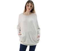 Ladies Italian Knitted Oversized Batwing Plait Back Jumper Women Angora Wool Top Plus Size (Beige, One Size 10-20)