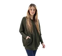 Ladies Italian Knitted Oversized Batwing Plait Back Jumper Women Angora Wool Top Plus Size (Khaki, One Size 10-20)