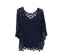 Ladies Italian Lagenlook 2-Piece Crochet Tunic Top Set Navy