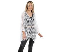 Ladies Italian Lagenlook Knitted Crochet Lace Mesh Quirky Loose High Low Layering Vest Tops Twin Set Womens T-Shirt Blouse UK Plus Size 8-22 (XXL/XXXL (UK 24-26), White)