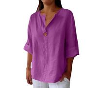 Ladies Italian Linen Tops Short Sleeve Button Down Work Outfits Clearance Linen Shirt for Women Summer Cotton and Linen Tee Essentials Holiday Beach Shirt Tunic Top (01-H-Purple, M)