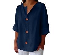 Ladies Italian Linen Tops V Neck Chiffon Summer T Shirt Deals Linen Daily for Women Summer Cotton Linen Tee Essentials Vacation Beach Solid Blouses Tunic Top (01-G-Blue, S)
