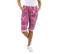 Ladies Italian Stretch Shorts Women's Camouflage Plain Magic Comfy Lagenlook Hot Pants Fuchsia 10