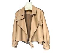 Ladies' Jacket Artificial Leather Coat For Women Jacket Winter Spring For Hiking, Travel(Khaki,M)