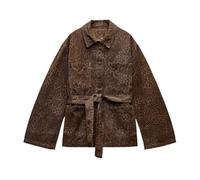 Ladies' Jacket Leopard Print Jackets Women Casual Lapel Big Pockets Belt Coats Female Autumn High Street Lady Outwears For Hiking, Travel(S)