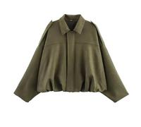 Ladies' Jacket Spring Women's Suede Texture Effect Loose Version Of Lapel Shoulder Bomber Jacket For Hiking, Travel(Green,L)