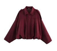 Ladies' Jacket Spring Women's Suede Texture Effect Loose Version Of Lapel Shoulder Bomber Jacket For Hiking, Travel(Burgundy,L)