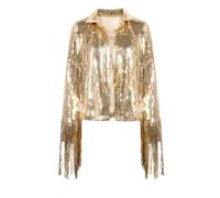 Ladies' Jacket Tassel Sequin Jacket ZipperAutumn Winter Streewear Rock Retro Long-sleeved Reflective Coat Women Outwear Tops For Hiking, Travel(Gold,XXL)
