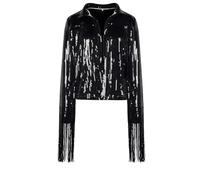 Ladies' Jacket Tassel Sequin Jacket ZipperAutumn Winter Streewear Rock Retro Long-sleeved Reflective Coat Women Outwear Tops For Hiking, Travel(Black,XXL)