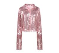 Ladies' Jacket Tassel Sequin Jacket ZipperAutumn Winter Streewear Rock Retro Long-sleeved Reflective Coat Women Outwear Tops For Hiking, Travel(Pink,3XL)