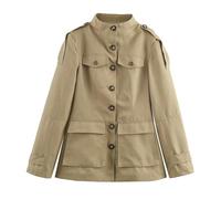 Ladies' Jacket Women Casual Jacket High Neck Single Button Shoulder Strap Cuff Pocket Design Chic Autumn For Hiking, Travel(S)