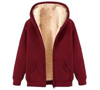 Ladies Jackets, Ladies Plain Hoodies Winter Warm Sherpa Lined Zip Up Hooded Sweatshirt Soft Thick Fleece Jacket for Women UK Fashion Casual Plush Fluffy Oversized Hoodie Outwear with Pockets Wine