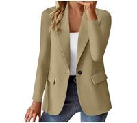 ladies jackets Women's Long Sleeve Blazer Open Front Jacket Smart Casual Work Suit Coat with Pockets Office Ladies Formal Slim Fit Outerwear Khaki-a 3XL