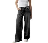 Ladies Jeans Size 12 Womens Cargo Work Trousers Jeans for Women UK Wide Leg High Waisted Pull On Stretch Comfy Palazzo Trousers Casual Denim Soft Pants with Multipe Pockets for Everyday Wear