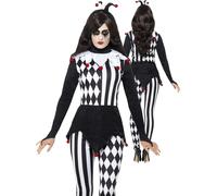 Ladies Jester Halloween Costume Adults Harlequin Clown Fancy Dress Womans S-L