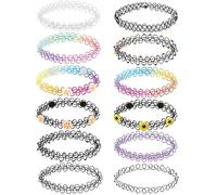 ladies jewellery 12PC Tattoo Choker Necklace for Women - 90s Choker Necklaces Fashion Trend - Emo Black Choker Rainbow Pink White Purple Neon Green Blue Daisy Flower necklace