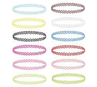 ladies jewellery 12PC Tattoo Choker Necklace Set - 90s Accessories 2000s Jewelry - Pink Blue Green Colorful Rainbow Gothick Black - Stretchy Multicolor Collar necklace