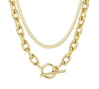 ladies jewellery 18k Gold Layered Chunky Paperclip Chain Necklace Non Tarnish Toggle Clasp Necklace Stacks Cuban Link Chain Necklace Dainty Gold Paper Clip Necklace Layering Toggle Necklaces for Women