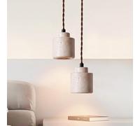 ladies jewellery 2-Lights Mid Century Marble Bedside Pendant Light Retro Kitchen Island Beige Travertine Hanging Lamp Japanese Nordic Natural Stone Farmhouse Chandelier For Dining Room Bedroom