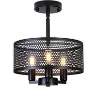 ladies jewellery chandelier Pendant Light, 3- Lights Ceiling Lamp Semi Flush Mount Ceiling Light Metal Cage Black Ceiling Light Fixture Farmhouse E12 Pendant Lamp for Living Room Bedroom Dining Room