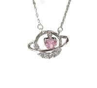 ladies jewellery Girls accessories Sterling Silver Pendant For Women Jewelry Planet Necklace Luxury Love Cycle Pink Zircon Collar Chain Ring Star-T32 Birthday Gift necklace