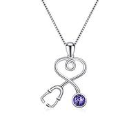 ladies jewellery Girls accessories Sterling Silver Stethoscope Necklace Doctor Jewelry with Simulated Birthstone Crystal from Austria, Student RN Registered Nurse Gifts for Women Birthday Gift