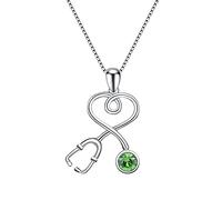 ladies jewellery Girls accessories Sterling Silver Stethoscope Necklace Doctor Jewelry with Simulated Birthstone Crystal from Austria, Student RN Registered Nurse Gifts for Women Birthday Gift
