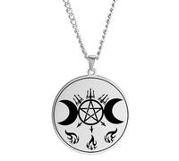 ladies jewellery Girls accessories Witchcraft Phase Women, Triple Pendant - Lilith Seal Amulet Waxing Crescent Necklace Silver, Moon Jewelry For Birthday necklace