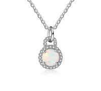 ladies jewellery Sterling Silver Pendant Cubic Zirconia & Round Blue Pink White Opal Necklace For Women Fine Jewelry teen girl gifts