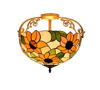 ladies jewellery Style Stained Glass Chandeliers 16" Half Ceiling Light Stained galss Ceiling Lamp Yellow Sun Flower Pattern Rural Style for Living Room Corridor Bedroom necklace