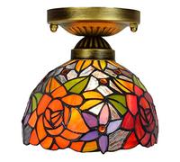 ladies jewellery Style Stained Glass Chandeliers 8" Stained Glass Aisle Corridor Balcony Red Rose Lantern Small Ceiling Light necklace