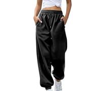 Ladies Jogging Bottoms Fleece Lined Joggers Womens Plain Baggy Fleece Lined Tapered Leg Jogger Size 12 Joggers Womens Ladies Jersey Trousers Wide Leg Sweatpants Gym Clothes Black