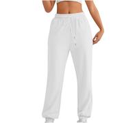 Ladies Jogging Bottoms Yoga Pants for Women Plain Baggy Fleece Lined Tapered Leg Jogger Size 14 Comfortable Trousers for Women Ladies Joggers Size 18 Lounge Pants Gym Clothes White