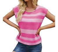 Ladies Jumper 14 Sweaters for Women UK Personalised Teacher Gifts Hiking Fishing Ski Women's Striped Color Matching Sweater Fashion Loose Sleeveless Vest Sweater Sale Clearance Hot Pink