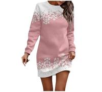 Ladies Jumper Dress,Plus Size Dress for Autumn and Winter Women’s Casual Christmas Print Long Sleeve Round Neck Aline Fit Fashionable Attire (XL)