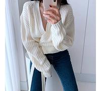 Ladies Jumper Sweater - Autumn And Winter Women'S Knitted Sweater Fashion White Oversized Cardigan Casual Long-Sleeved Roving Knitting Retro V-Neck Sexy Casual Lace-Up Slim Simple Elastic Soft,White