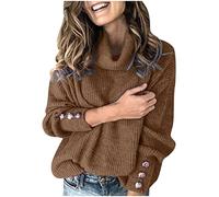 Ladies Jumpers Cowl Neck Knit Sweater Women's Turtleneck Tops Long Sleeve Pullover Plain Casual Tunic Tops Autumn Winter Knitwear Ladies Warm Comfy Soft Cozy Top Loose Sweatshirt Brown