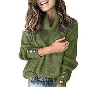 Ladies Jumpers Cowl Neck Knit Sweater Women's Turtleneck Tops Long Sleeve Pullover Plain Casual Tunic Tops Autumn Winter Knitwear Ladies Warm Comfy Soft Cozy Top Loose Sweatshirt Army Green