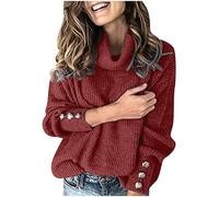 Ladies Jumpers Cowl Neck Knit Sweater Women's Turtleneck Tops Long Sleeve Pullover Plain Casual Tunic Tops Autumn Winter Knitwear Ladies Warm Comfy Soft Cozy Top Loose Sweatshirt Wine