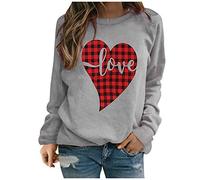 Ladies Jumpers Cute Love Heart Print Pullovers Long Sleeve Loose Going Out Sweatshirts Lightweight Comfy Round Neck T Shirt Tops Soft Workout Cute Holiday Clothes 8-18