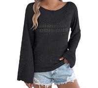 Ladies Jumpers Early Autumn Off Shoulder Hollow Out Long Sleeve Knitted Sweater Casual Loose Comfort Lightweight Knit Sweaters for Women