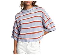 Ladies Jumpers for Women UK Striped Crew Neck Short Sleeve Cropped Knit Top Relaxed Oversized Knitted Blouse Lightweight Fashion Women's Summer Tops for Weekend Travel Size S-XL