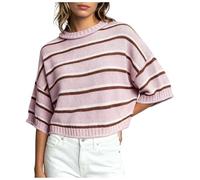 Ladies Jumpers for Women UK Striped Crew Neck Short Sleeve Cropped Knit Top Relaxed Oversized Knitted Blouse Lightweight Fashion Women's Summer Tops for Weekend Travel Size S-XL