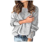 Ladies Jumpers Medium Fair Isle Sweater Engagement Gifts Active Workout Women's Autumn Winter Long Sleeve Crewneck Solid Color Casual Loose Knitted Pullover Sweater Tops Discounted Items for Sale