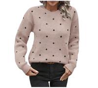 Ladies Jumpers, Polka dots Printed Round Neck Pullovers Knitted Retro Jacquard Sweater Tops Autumn Winter Warm Jumpers for Women, Long Sleeve Pullover Casual Loose Fashion Sweaters S-XL Pink